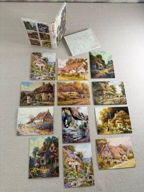 COTTAGES - 12 Assorted Blank Cards & Patterned Envelopes - Multicolor - NEW